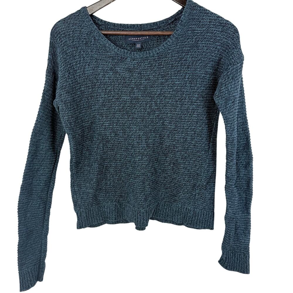 Aeropostale Waffle Knit Crewneck Sweater Women's M Blue Pullover